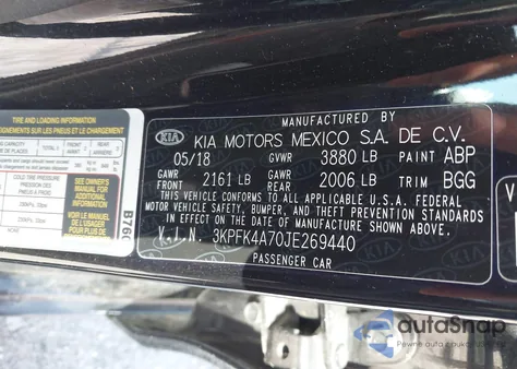 2018 Kia Forte Lx z USA, uszkodzony, nr VIN 3KPFK4A70JE269440